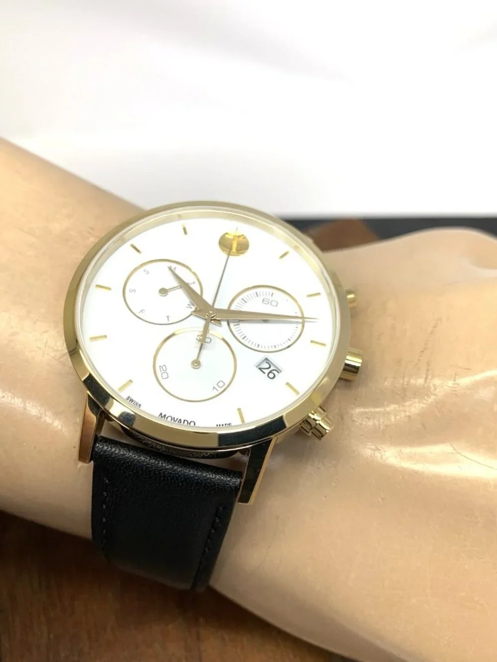 Movado Men's Watch 0607888 Museum Swiss Quartz Chronograph White Dial Leather